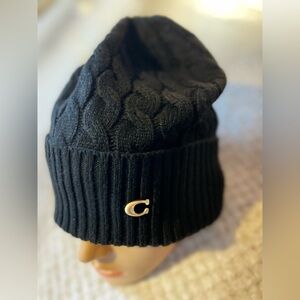 Coach Black Cable Knit Beanie